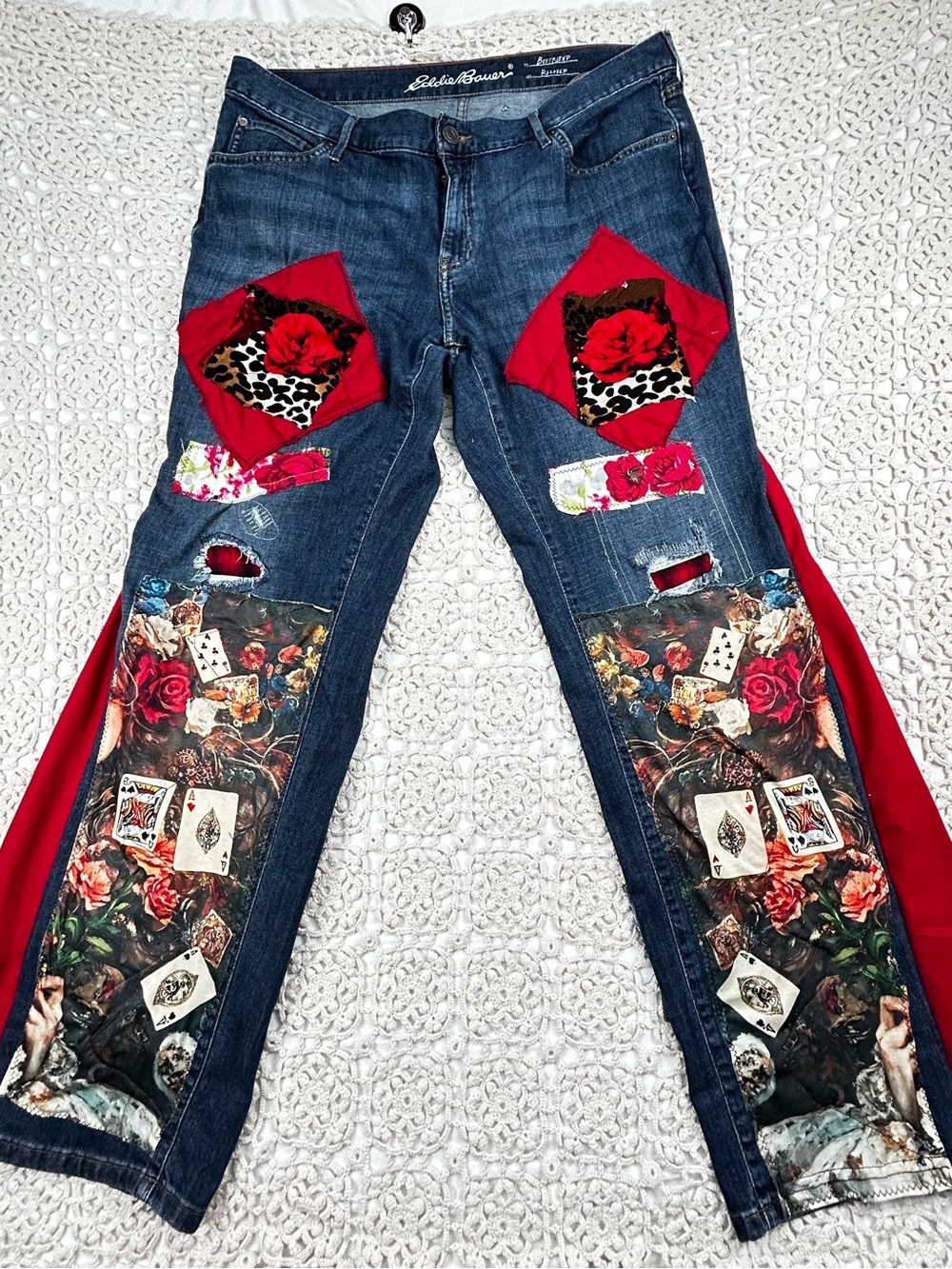 You Are Loved Bohemian Patchwork Jeans | Handmade Wearable Art | 14 - Picture 16 of 16